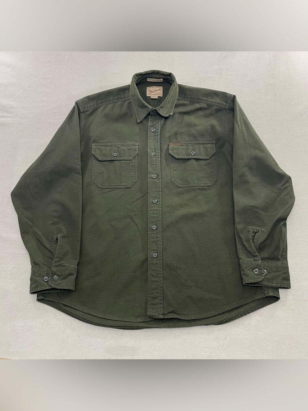 VTG WOOLRICH EXPEDITION CHAMOIS HEAVY COTTON TWILL BUTTON UP SHIRT OLIVE GREEN